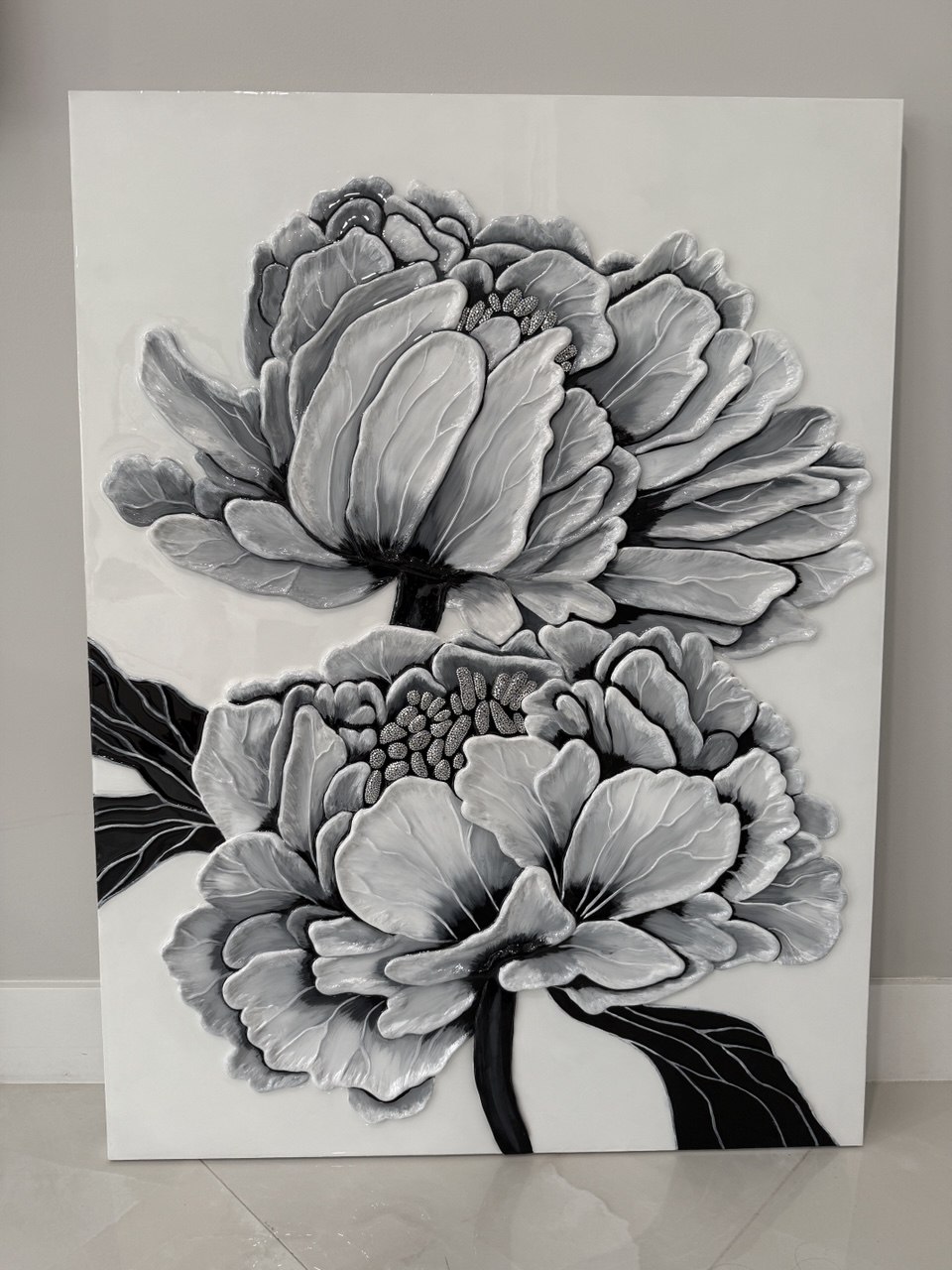 Twin Bloom, original painting with hand-cut mirror